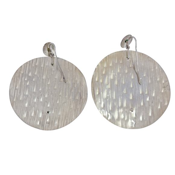Estate Sterling Silver 925 Large Hammered Disc Earrings - Picture 5 of 7